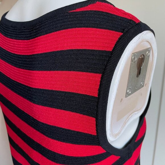Carmen Marc Valvo Slvless Ribbed Rayon Nylon Knit Striped Dress Red Black Sz M - Picture 8 of 11